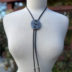 Vintage Black Bolo Tie with Silver Tips